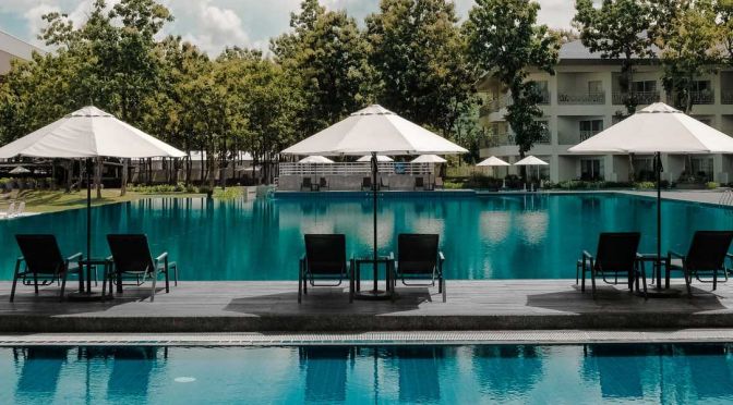 Rome hotels with a pool - shows swimming pool with sun loungers