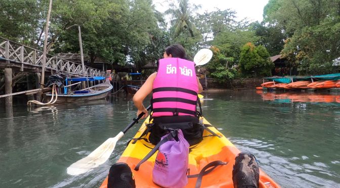 Ao Thalane Kayaking tour - Shows Susie in an orange kayak