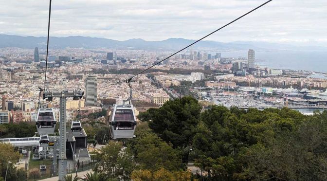 Shows cable cars overlooking the city of Barcelona - The best places to visit in Barcelona