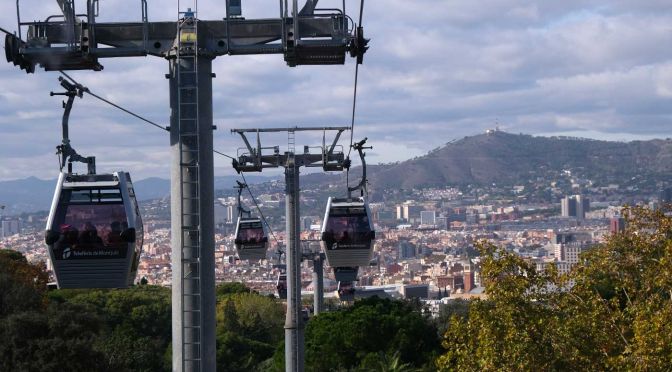Montjuic Cable Car above the city of Barcelona - Montjuic Hill travel guide