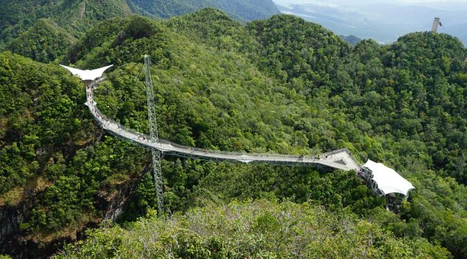 shows a drone view of the SkyBridge in Langkawi